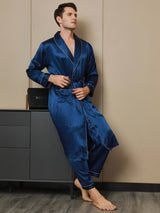 [Mørkeblå] SilkSilky-DK 19Momme Mens Robe 006