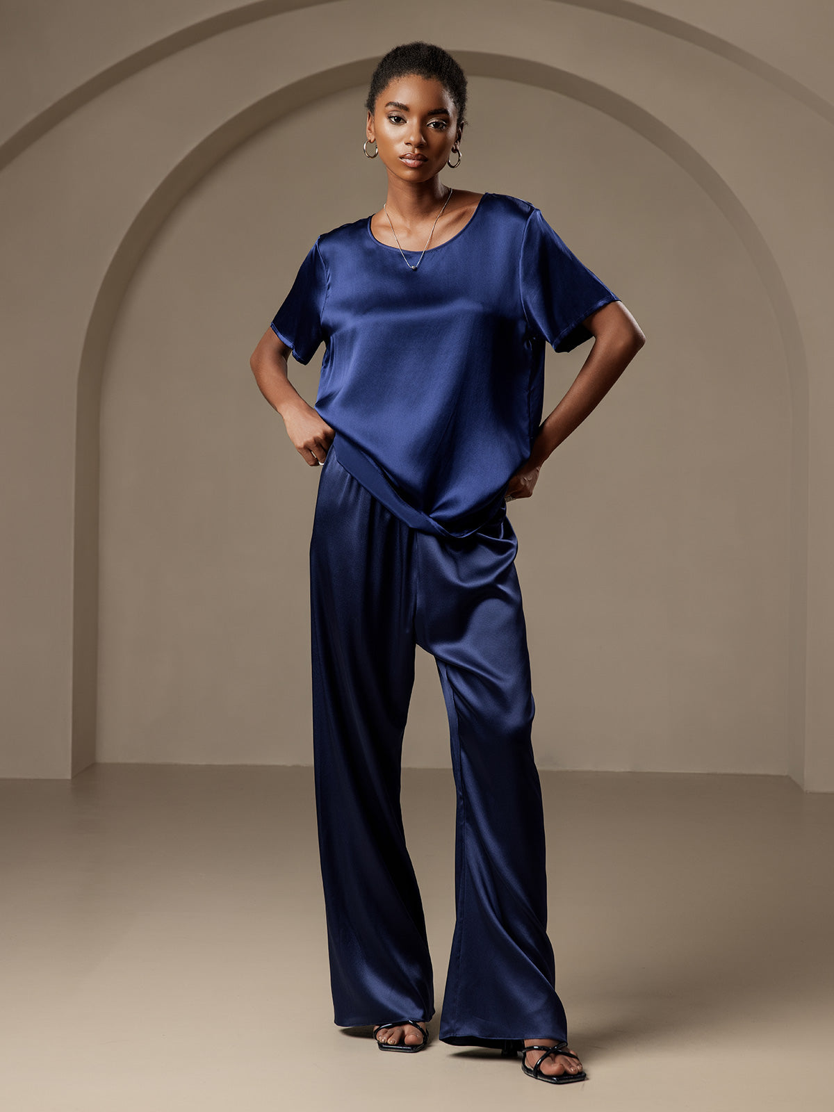 [Mørkeblå] SilkSilky-DK Womens Pants 003