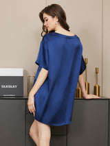 [Mørkeblå] SilkSilky-DK Short Sleeve Round Neck Dame Pyjamas 002