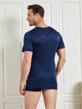 [Mørkeblå] SilkSilky-DK Kort ærme Tight Crew Neck Herre T-shirt 002