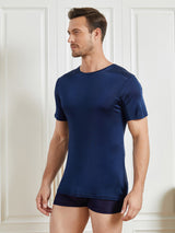 [Mørkeblå] SilkSilky-DK Kort ærme Tight Crew Neck Herre T-shirt 003