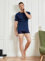 [Mørkeblå] SilkSilky-DK Kort ærme Tight Crew Neck Herre T-shirt 004