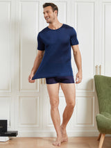 [Mørkeblå] SilkSilky-DK Kort ærme Tight Crew Neck Herre T-shirt 006