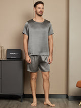 [Mørkegrå] SilkSilky-DK Short Sleeve Round Neck Pyjamas til Mænd 001