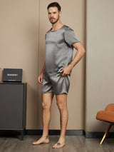 [Mørkegrå] SilkSilky-DK Short Sleeve Round Neck Pyjamas til Mænd 003