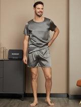 [Mørkegrå] SilkSilky-DK Short Sleeve Round Neck Pyjamas til Mænd 004