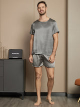 [Mørkegrå] SilkSilky-DK Short Sleeve Round Neck Pyjamas til Mænd 005