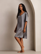 [Mørkegrå] SilkSilky-DK Half Sleeve V Neck Natkjole 004