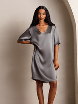 [Mørkegrå] SilkSilky-DK Half Sleeve V Neck Natkjole 006