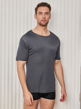 [Mørkegrå] SilkSilky-DK Kort ærme Tight Crew Neck Herre T-shirt 001
