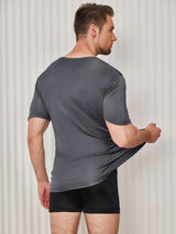 [Mørkegrå] SilkSilky-DK Kort ærme Tight Crew Neck Herre T-shirt 002