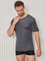 [Mørkegrå] SilkSilky-DK Kort ærme Tight Crew Neck Herre T-shirt 003
