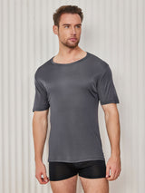 [Mørkegrå] SilkSilky-DK Kort ærme Tight Crew Neck Herre T-shirt 004