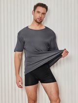 [Mørkegrå] SilkSilky-DK Kort ærme Tight Crew Neck Herre T-shirt 005