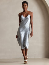 [Gråblå] SilkSilky-DK Sleeveless V Neck Kjole 004