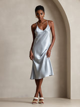 [Gråblå] SilkSilky-DK Sleeveless V Neck Kjole 005