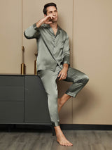 [Grågrøn] SilkSilky-DK Long Sleeve Lapel Collar Pyjamas til Mænd 004
