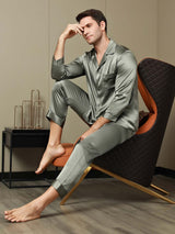 [Grågrøn] SilkSilky-DK Long Sleeve Lapel Collar Pyjamas til Mænd 005
