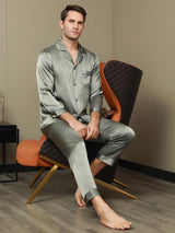 [Grågrøn] SilkSilky-DK Long Sleeve Lapel Collar Pyjamas til Mænd 006