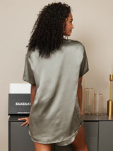 [Grågrøn] SilkSilky-DK Short Sleeve Round Neck Dame Pyjamas 002