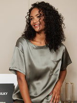 [Grågrøn] SilkSilky-DK Short Sleeve Round Neck Dame Pyjamas 003