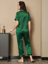 [Grøn] SilkSilky-DK Short Sleeve Lapel Collar Dame Pyjamas 002