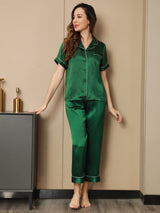 [Grøn] SilkSilky-DK Short Sleeve Lapel Collar Dame Pyjamas 004