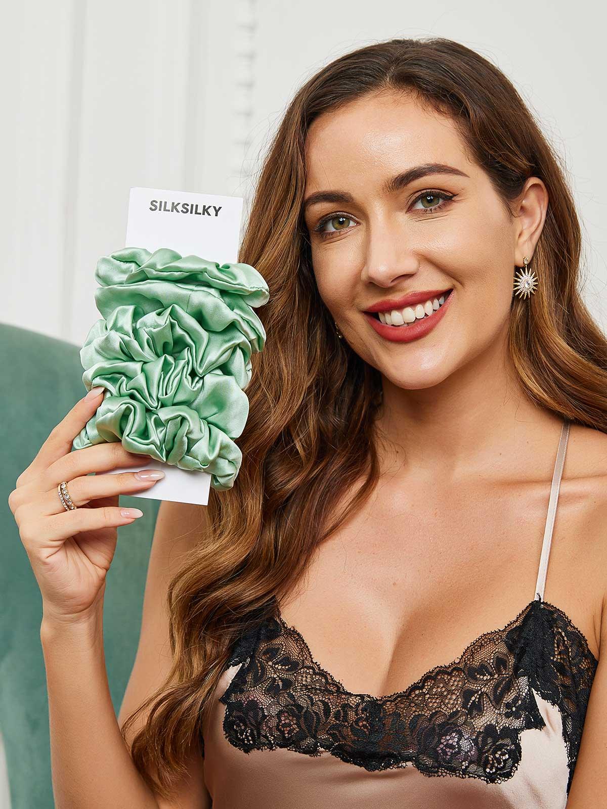 [Grøn] SilkSilky-DK 19Momme Scrunchie 001