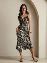 [Leopard] SilkSilky-DK Sleeveless V Neck Kjole 011