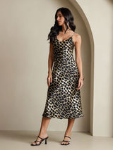 [Leopard] SilkSilky-DK Sleeveless V Neck Kjole 013
