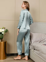 [Lyseblå] SilkSilky-DK Langærmet Notchkrage Dame Pyjamas 002