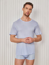 [Lyseblå] SilkSilky-DK Kort ærme Tight Crew Neck Herre T-shirt 001