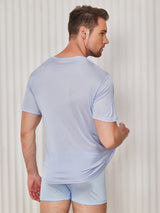 [Lyseblå] SilkSilky-DK Kort ærme Tight Crew Neck Herre T-shirt 002