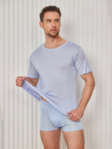 [Lyseblå] SilkSilky-DK Kort ærme Tight Crew Neck Herre T-shirt 003