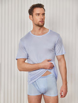 [Lyseblå] SilkSilky-DK Kort ærme Tight Crew Neck Herre T-shirt 004