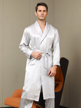 [Lysegrå] SilkSilky-DK 19Momme Mens Robe 001