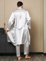 [Lysegrå] SilkSilky-DK 19Momme Mens Robe 003