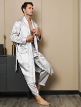 [Lysegrå] SilkSilky-DK 19Momme Mens Robe 005