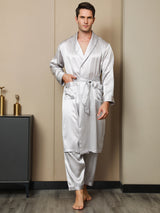 [Lysegrå] SilkSilky-DK 19Momme Mens Robe 006
