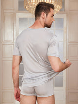 [Lysegrå] SilkSilky-DK Kort ærme Tight Crew Neck Herre T-shirt 002