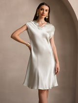 [Lysegrøn] SilkSilky-DK Cap Sleeve V Neck Kjole 003