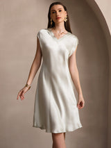 [Lysegrøn] SilkSilky-DK Cap Sleeve V Neck Kjole 004