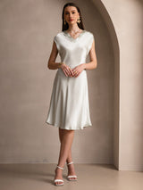 [Lysegrøn] SilkSilky-DK Cap Sleeve V Neck Kjole 005