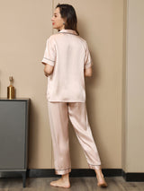 [Lys Pink] SilkSilky-DK Kort ærme Notchkrage Dame Pyjamas 002