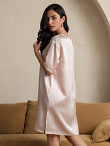 [Lys Pink] SilkSilky-DK Half Sleeve V Neck Natkjole 002