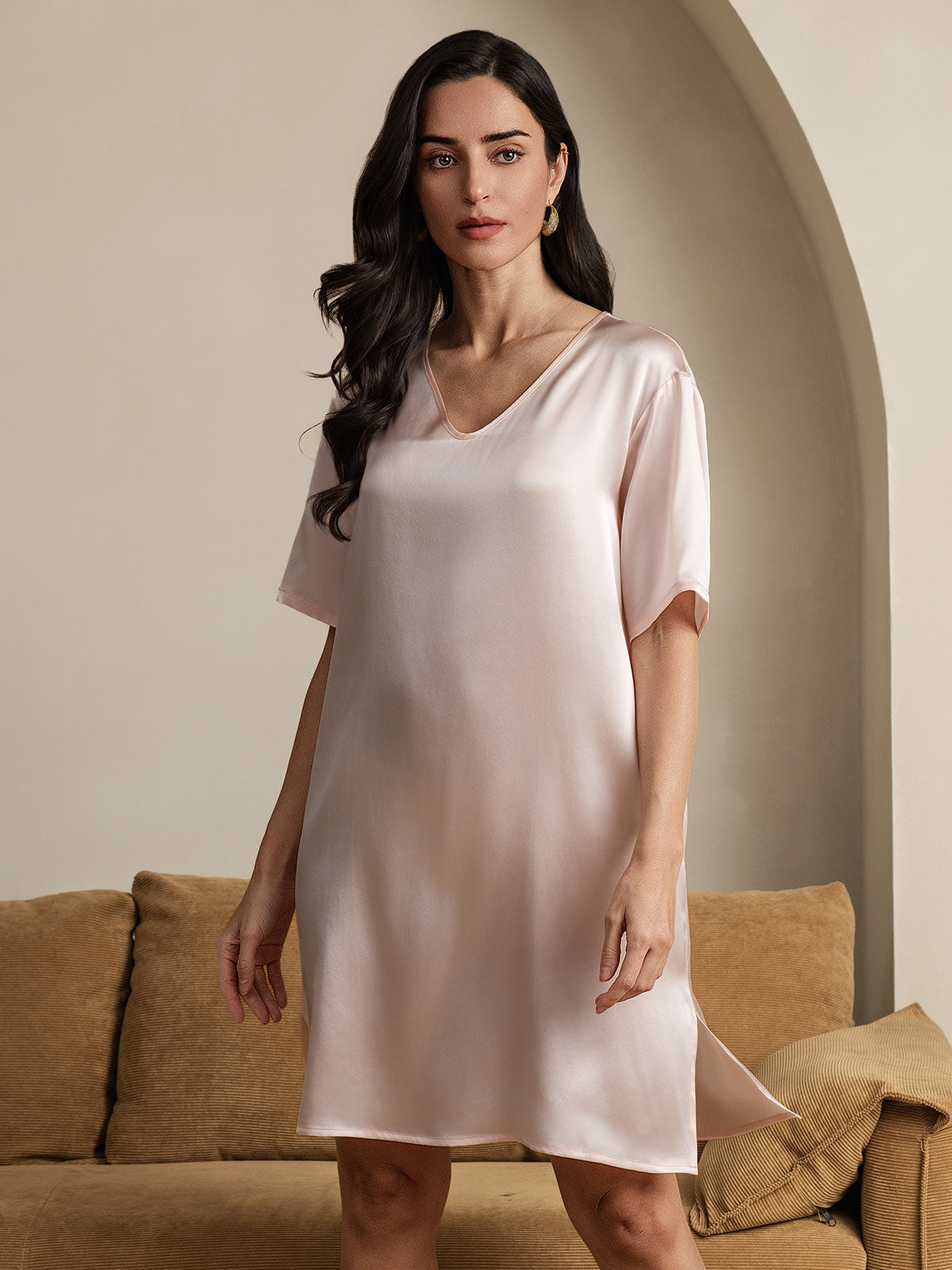 [Lys Pink] SilkSilky-DK Pure Silk Nightgown 004