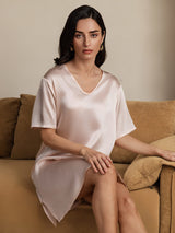 [Lys Pink] SilkSilky-DK Half Sleeve V Neck Natkjole 006