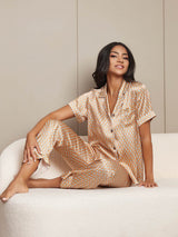 [Multi] SilkSilky-DK Short Sleeve Lapel Collar Dame Pyjamas 001