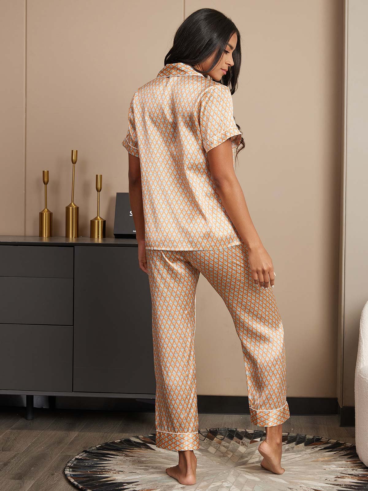[Multi] SilkSilky-DK Short Sleeve Lapel Collar Dame Pyjamas 002