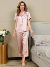 [Lyserød] SilkSilky-DK Short Sleeve Lapel Collar Dame Pyjamas 004